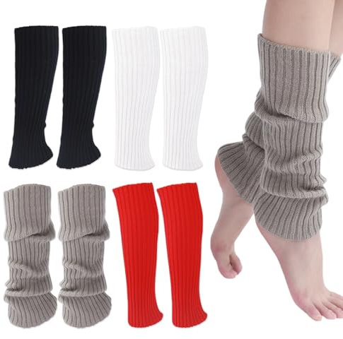 Cinsersr 4 Paar Stulpen Damen,Leg Warmers,Damenmode Lange Stiefelmanschette Kniestrümpfe,Bein Wärmer,Winter Leg Warmers,Stulpen für Damen für Damen Und Mädchen (Schwarz+Weiß+Grau+Rot)