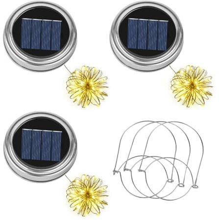 Adiwo Solar Lights Replacement Parts, 3 x Diameter 7.5 cm Solar Light Top, IP44 Waterproof LED Solar Panels Replacement for Garden Lantern Patio Lighting Schmücken, 2m Warmweiß Lichterketten DIY