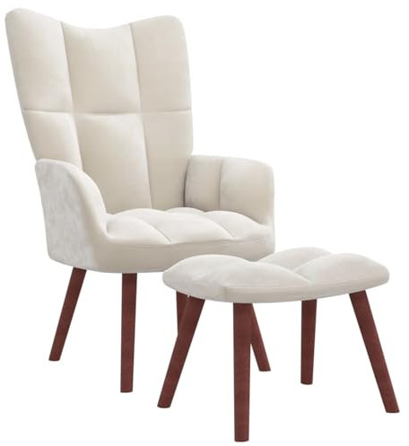 Iiaky Relaxsessel mit Hocker Cremeweiß Samt Sessel Wohnzimmer Relaxsessel Rückenlehne Verstellbarer TV Sessel, Fernsehsessel