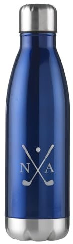 eBuyGB Personalised Golf Water Bottle with Initials, Insulated Flask, Golf Gift (Blue, 500ml)