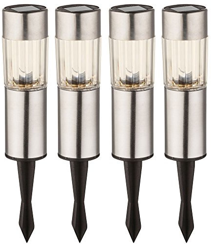 GLOBO 4er Set LED Edelstahl Solar Leuchten Steck Leuchten Erdspieß Außen Beleuchtung Akku