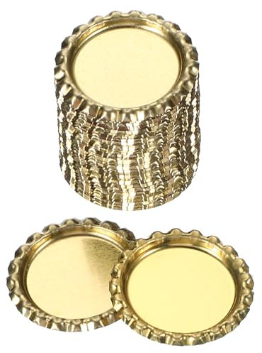 PATIKIL 100 Pieces Bottle Caps for Crafts, 1 Inch Decorative Double Sides Printed Flat Bottle Caps Bulk for DIY Pendants Scrapbooks Badge, Gold Tone