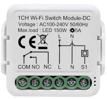 Modulo interruttore relè WiFi a contatto secco 1CH URURTM, DC 12/24V AC 100-240V, app Tuya Smart Life, compatibile con Alexa, Google Home
