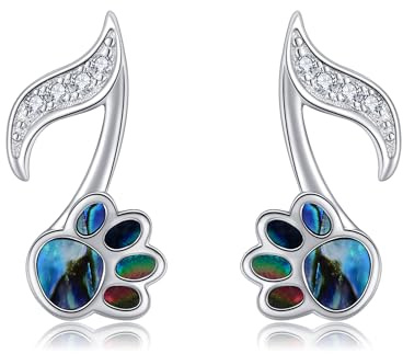 URONE Musiknote Ohrringe Silber 925 Musiknote Pfotenabdruck Ohrstecker Musiknoten Schmuck Musikalische Geschenke