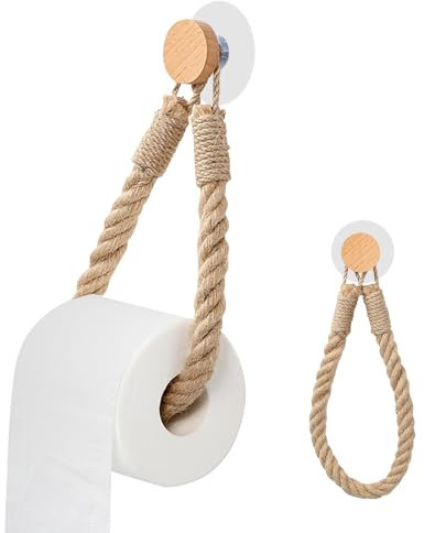 QIANCSJ Portarrollos de papel higiénico de madera, sin taladrar, toallero, soporte de papel de inodoro, soporte de papel higiénico, decoración vintage, decoración bohemia, cuerda industrial para baño