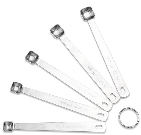 Tyqour Mini-Messlöffel Set, Kleine Messlöffel Edelstahl 5 Stück Teelöffel Messlöffel, Metall-Messlöffel, Gewürzlöffel Dosierlöffel Mini Löffel für Zuhause Küche Backen Kochen Geschenke
