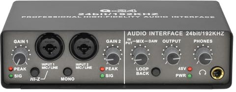 Okeeyseda Professionelle 24Bit 192KHz Audio-Schnittstelle, 2 Eingänge, Soundkarte für E-Gitarre, Loopback, Externe Studio-PC-Aufnahme, Langlebig, Einfache Installation