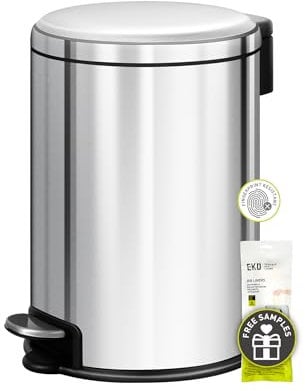 EKO Serene Step Bin, 3L Round Small Bin with Removable Inner Liner for Bedroom & Bathroom, Pedal Bin for Rubbish and Waste, Brushed Stainless Steel