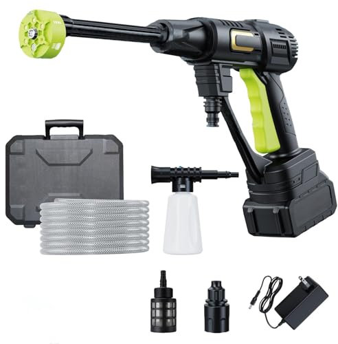 Kevsuvqin Akku Hochdruckreiniger, 120Bar Hochdruckreiniger Akku mit Bürstenlosem Motor, 3 Stufen Einstellbar, Mobiler Hochdruckreiniger mit Akku 4.0Ah und 6-IN-1 Düse für Autowäsche, Gartenreinigung