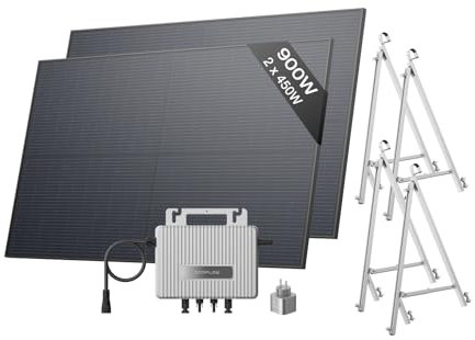 Kit solar ECOFLOW STREAM, inversor de 800W, 2*panele solare FV 450W, 2*soporte de balcón semiabierto, inversor de inyección a red inteligente con WiFi, control mediante APP, para balcón con barandas