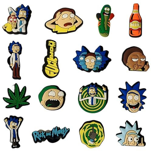 Crocs Kinder Crocs Anstecker Schuhdekoration Croc Jibbitz Charms Clogs Kinder Kawaii Deko Erwachsene, Aufnäher Einhorn Geschenk für Geburtstag Party Favors (16pcs Rick or Morty)