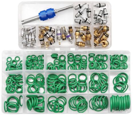 Kit de Reparación de Aire Acondicionado para Coche, 270 Piezas de Juntas Tóricas + Surtido de Núcleos de Válvula de Aire Acondicionado de 40 Piezas con Herramienta de Extracción