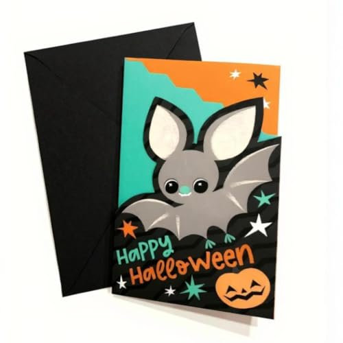 Senvianda Halloween-Einladungskarten, 8 Stück mit Umschlägen, Fledermaus-Design mit Kürbis, Happy Halloween Party-Karten