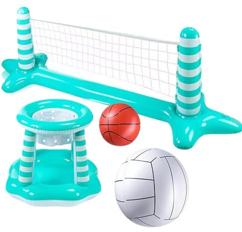 XUQEAYWD Set galleggiante gonfiabile per piscina, rete da pallavolo, cesti e pallacanestro, piscina gonfiabile, giocattolo per piscina da basket, giocattolo piscina estate per bambini adulti