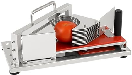 Trancheuse à tomates inox professionnelle – 11 lames – tranches 5,5 mm – stabilité ventouses – ouverture 80 mm