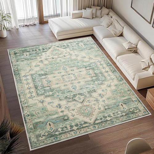 MOONLIGHT20015 Washable Rugs Living Room 120 x 170 cm - Fluffy Vintage Large Area Rugs for Bedroom - Non Slip Low Pile Soft Boho Rug Carpets for Lounge - Traditional Rug for Dining Room, Ember