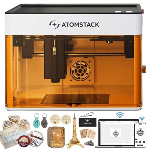 ATOMSTACK P1 Enclosed Laser Engraver, Mini Laser Engraving Machine, 5W Portable Laser Cutter for Wood DIY, Free AtomStack App and Software,Laser Class 1,110×110mm Engraving Area