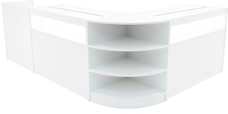 White Shop Counter Set Sagittarius LED Light B1200 LM60 TB60 120cm 60cm W Lockable Sliding Doors Keys Retail Storage Units Till Block Glass Display Showcase Cabinet Corner Clothing Jewellery Store