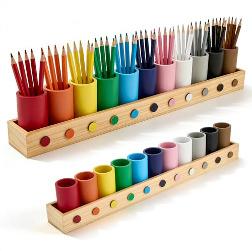 Eirolace 11-Fächer Buntstifthalter aus Massivholz, 46x5.8x8 cm - Stiftebox & Schreibtisch Organizer aus Holz mit Sichtfenstern, Stiftesorter für Schule, Homeoffice und Kinderzimmer