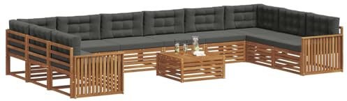 vidaXL Sofagarnituren 11 pcs Natur und Anthrazit Massivholz Akazie, Garten-Sofa, Robustes Outdoor-Sofa für die Terrasse, lässige Lounge, bequemes Wohngefühl
