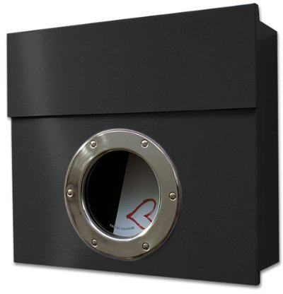Radius Design Briefkasten Letterman 1 schwarz (RAL 9005) mit Sichtfenster und verdecktem Schloss, 15 Liter, moderner Wandbriefkasten mit Fenster, Postkasten Letterman I mit Bullauge