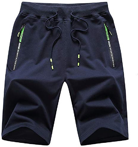 JustSun Kurze Hosen Herren Shorts Sommer Kurze Jogginghose Baumwolle Sweat Sport Shorts mit Reißverschluss Blau L
