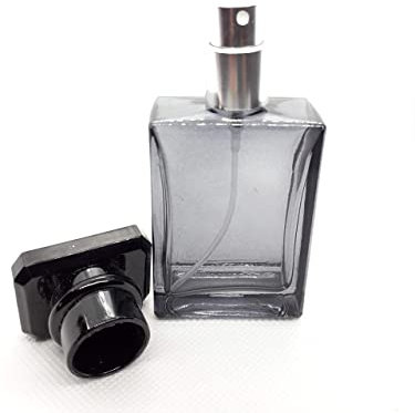 Botella de vidrio vacía para perfume rectangular transparente gris (50 ml)