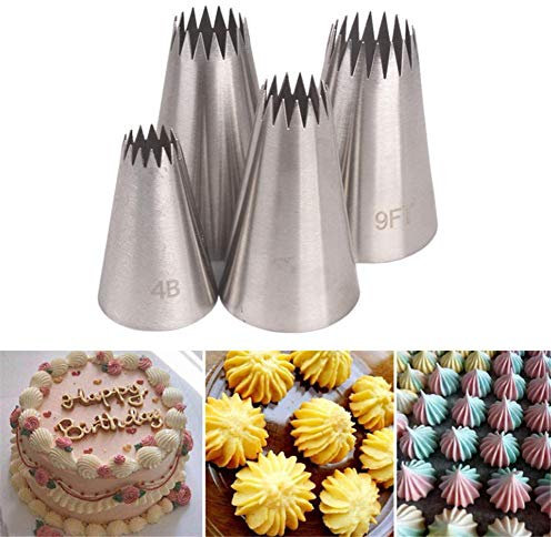 DUORUI Lot de 4 Douilles à Pâtisserie Embouts de Glaçage en Acier Inoxydable Réutilisable pour Décoration Gâteaux Muffin Biscuits Cuisson Cupcake Forme de Ziazag