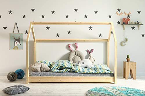 Kinderbett Holzbett Hausbett Spielbett 90x200, 80x180, 80x160 Haus Holz mit Lattenrost für Mädchen und Junge - Bella 200x90 cm