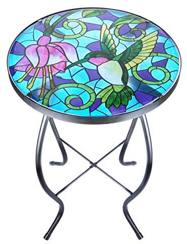 VCUTEKA Table d'appoint en mosaïque pour terrasse, table d'appoint extérieure, table basse bistrot, table d'appoint pour plantes, petite table de porche, table d'intérieur ronde en verre, balcon,