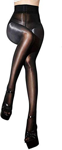HTRUIYATY Damen Sexy Öl Glänzend Strumpfhosen 8 Den Transparent Reißfest Hohe Taille Seidenglatt Feinstrumpfhose Schwarz