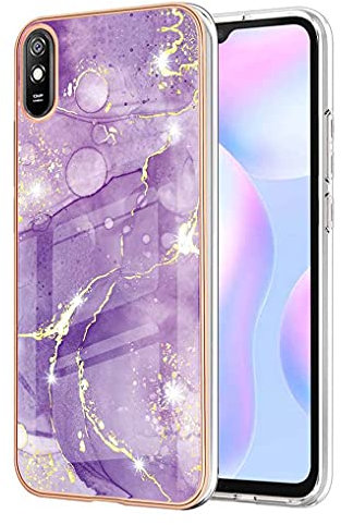 LINER Hülle für Xiaomi Redmi 9AT / Redmi 9A, Bunte Muster Ultra Dünn Glänzend Weich Silikon TPU Stoßfest Handyhülle Cover Flexibel Handytasche Schutzhülle - Dunkelviolett