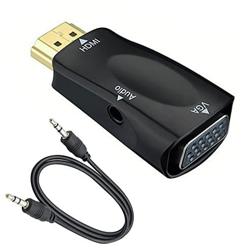 QIANRENON QIANREN HDMI-auf-VGA-Adapter-Konverter mit 3,5-mm-Audio-Klinkenkabel, HDMI-auf-VGA-Konverter-Stecker auf Buchse, vergoldeter Anschluss HD-Video 1080P für Laptop, PC, Monitor usw