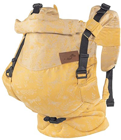 SCHMUSEWOLKE Comfort FullBuckle - Babytrage für Neugeborene ab der Geburt (0-12 Monate, 3-12 kg) - BIO-Baumwolle mit Leinen - Botanical Golden