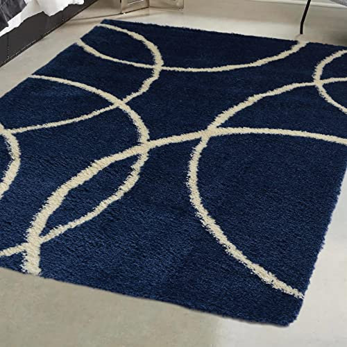 Modern Style Rugs Cosy Shaggy Bubble Design Navy Blue Rug, High Pile Rugs for Living Room, Bedside, 120x170cm (4ft x 5ft 7 inch)
