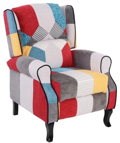 BAKAJI Fauteuil inclinable revêtu et rembourré avec Motif Patchwork, Style de Touche, décoration de Maison, idéal pour Lecture et Repos, Dossier Confortable Ergonomique pour Posture Droite (Marron)