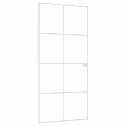 vidaXL Puerta Interior Hogar Dormitorio Baño Moderno Panel Blanco 93x201.5cm Vidrio Templado y Aluminio Slim