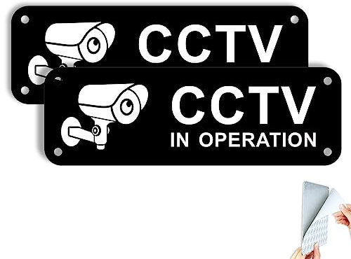 Goodvia CCTV Sign CCTV in Operation 15x5cm Aluminum Self-adhesive Stickers Reflective UV Resistant, Durable Classic Black 2 Pack