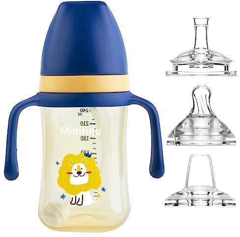 Qshare Kinder Trinklernbecher,Baby Trinkflasche,240ml Trinkbecher für Babys,Baby Trinklernbecher ab 6 Monate mit ergonomischer Silikontülle (Gelb)