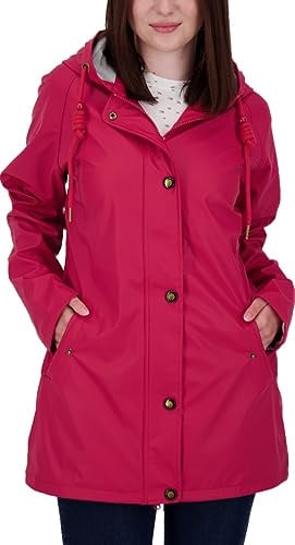Ankerglut Damen Damen Friesennerz Regenmantel Regenjacke mit Kapuze Gefüttert Wasserdicht Wetterfest Übergangsjacke #Ankerglutnebel Regenjacke