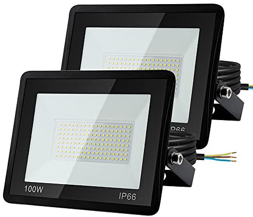 Herrselsam LED Strahler Außen 100W, 2 Stück Außenleuchter Superhell 8500LM LED Scheinwerfer außen, 3000K Warmweiß IP66 Wasserfest Fluter Flutlicht Aussenstrahler für Hof Lager Dach Garten Garage