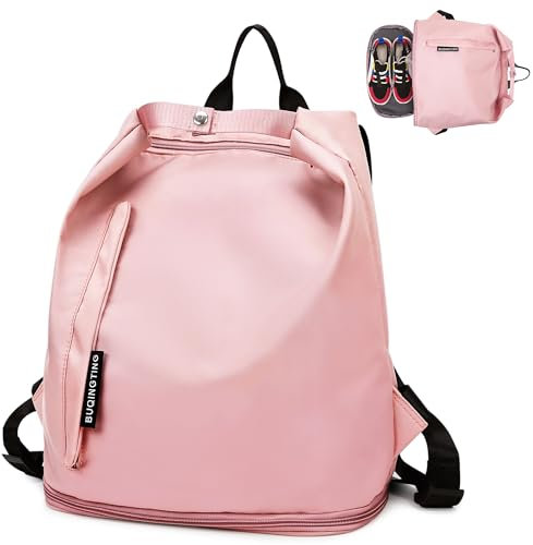 Tokeya Sac à Dos Sport Femme Fille, Sac de Voyage Etanche avec Compartiment Chaussure y Poche Humide Loisir Leger Sac Gym Petit Imperméable Sac Piscine pour Weekend Fitness Plage Natation, Rose