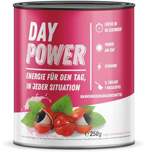 Day Power Energy Pulver für jeden Tag – Wachmacher und Workout Booster – Cleverer Mix aus Vitaminen & Pflanzenstoffen - Geschmacksrichtung Cassis - 250g 1x