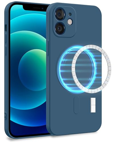 MyGadget Hülle für Apple iPhone 12 [ kompatibel mit MagSafe ] - Zweilagige Handyhülle mit Kameraschutz - Cover mit Innenfutter & Silikon außen - Dunkel Blau