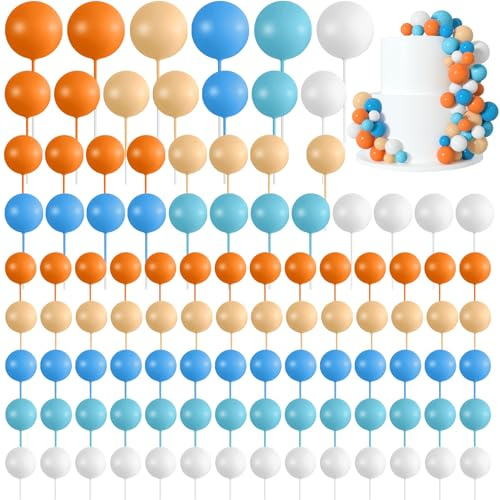 Morcheiong 114 Pcs Cake Balls Decorations Balloon Cake Topper Insert Topper Foam Cake Topper Balls Cake Picks for Birthday Party Wedding Anniversary (Fresh Colors)