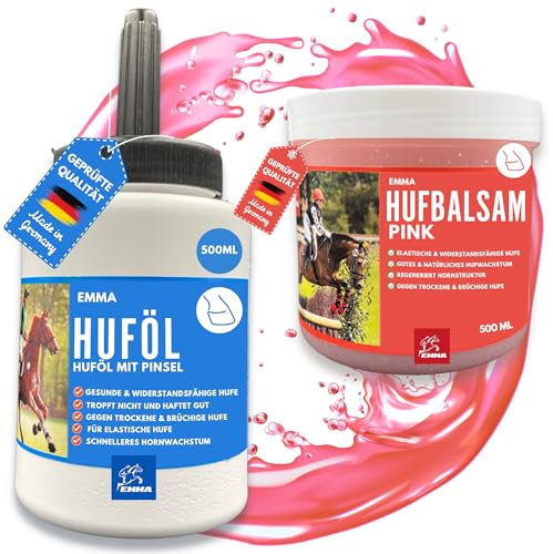 Huffett Pferd pink & Huföl Pferd 2x500ml Hufbalsam für Pony gesunde Hufe I Huföl Pferde mit Pinsel Hufpflege für Pferde I Pflege für trockene Hufe & Strahlfäule Pferde Mittel I Huf Fett Strahlmittel
