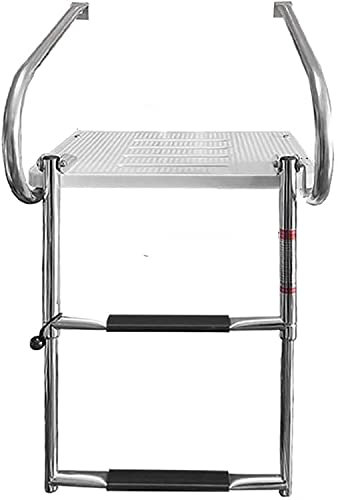 sjdoPulse folding boat ladder 2 Steps Stainless Steel Swim Deck Ladder With Swimming Platform & Handrail, 316 Stainless Steel Marine Yacht Extension Ladder Load 150kg