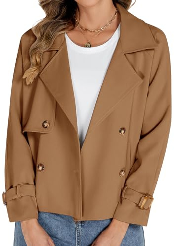 Tuopuda Trench Court Femme Trench Coats Printemps Automne Double Boutonnage Blazer Manteau Jacket Col Rabattu Classique Coupe Vent Veste OL Bureau Affaires Outerwear Léger Casual, Camel, XL