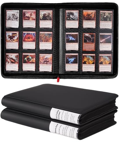 ProCase 2 Pack Trading Card Binder with Side Label; Holds 360 Trading Card with 9 Pockets; Premium Zipper Card Collection binder Album Folder for Sports Cards, TCG, MTG, PKM -Black