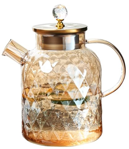 Teekanne aus Glas,1.8L, mit Edelstahl Deckel | Hochborosilikatglas, BPA-frei und Geruchsneutral, Mikrowellen- und Kühlschrankgeeignet, für Früchtetee und Kräutertee
